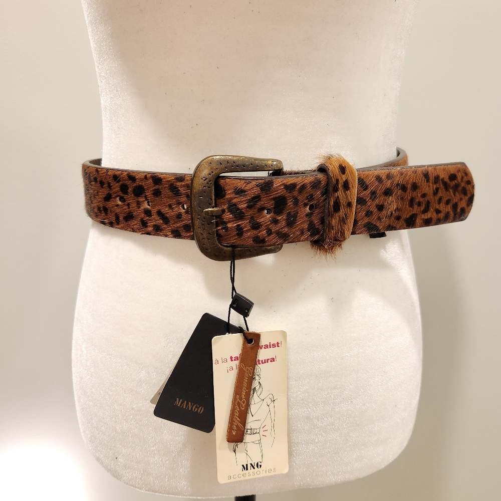 NWT Mango Animal Leopard Print 100% Leather Waist Belt Size 75
